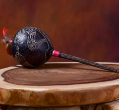 Large Shipibo Maracas Black Humming Bird and Condor