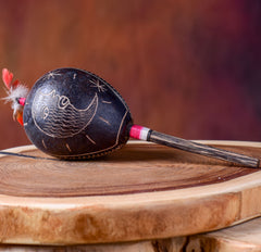Large Shipibo Maracas Dark Spiral Snake and Condor