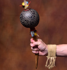 Extra Large Wild Stick Ceremonial Quartz Shipibo Maraca - "Icaro"