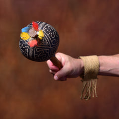 Extra Large Wild Stick Ceremonial Quartz Shipibo Maraca - "Icaro"