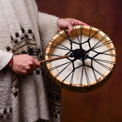 Shamanic Drum, Guacamaya, blue-red-yellow, 33cm