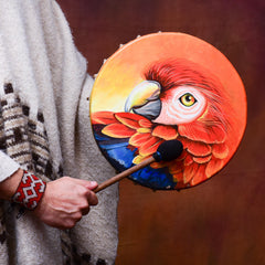 Shamanic Drum, Guacamaya, blue-red-yellow, 33cm