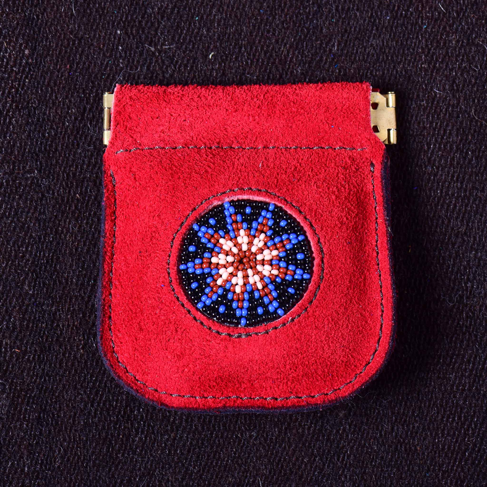 Andino Push - Otavalo Leather Beads Embroidery Purse Red Stars