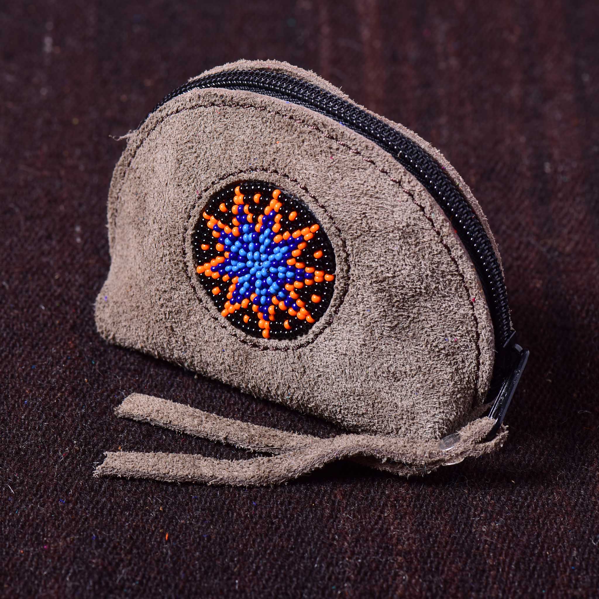 Andino Redondo - Otavalo Leather Beads Embroidery Purse Beige Stars
