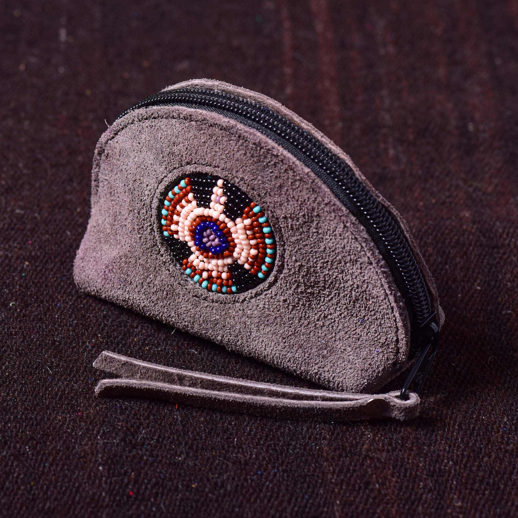 Andino Redondo - Otavalo Leather Beads Embroidery Purse Beige Eagle