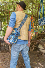 Wayuu Large Knitted Mochila Bag White & Blue