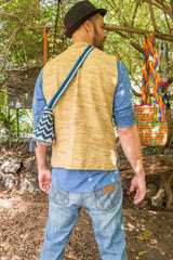 Wayuu Small Knitted Mochila Bag White & Blue