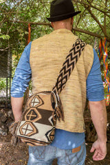 Wayuu Large Knitted Mochila Bag Orange White & Brown