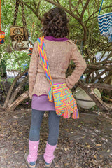 Wayuu Large Knitted Mochila Bag Orange Slick Green