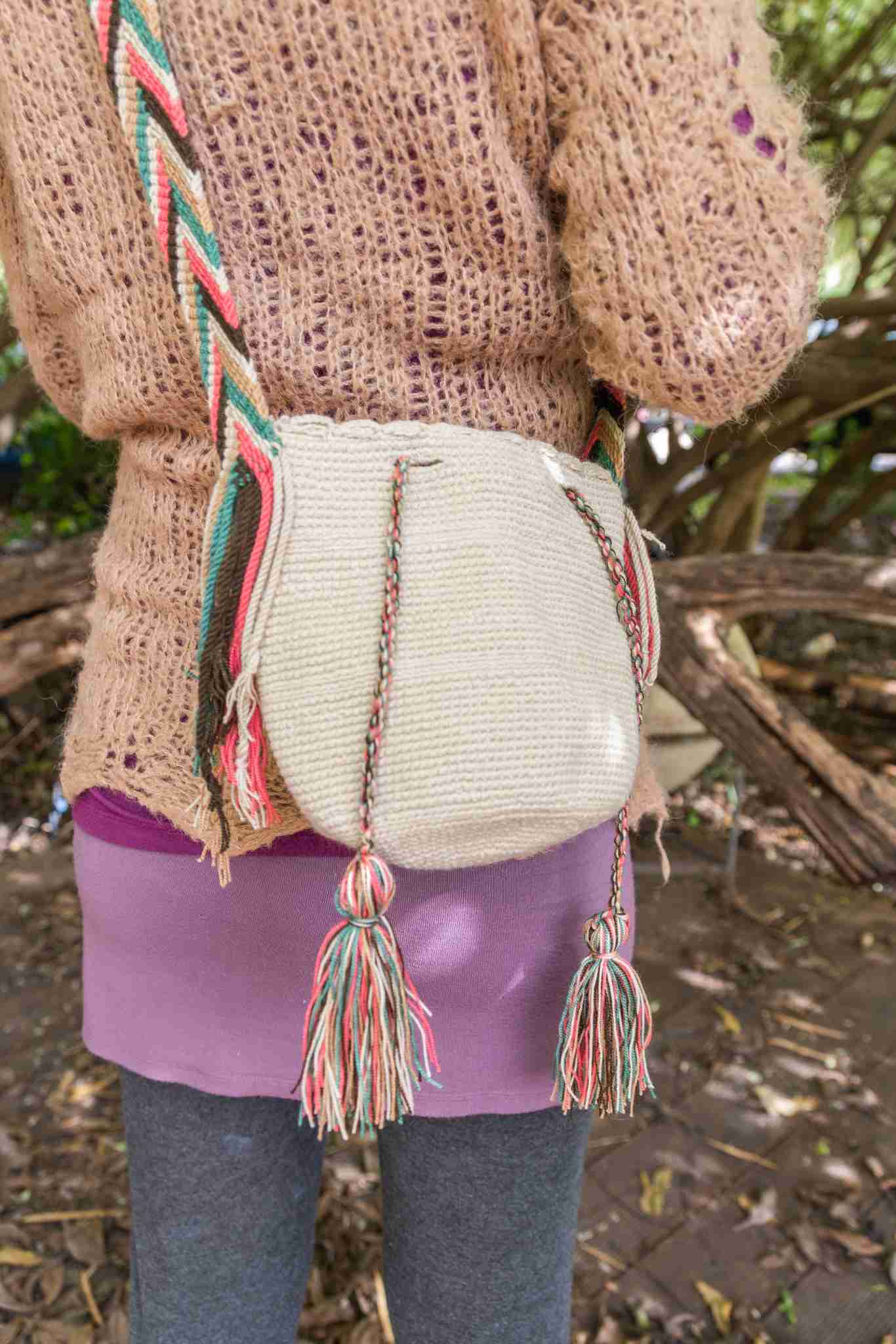 Wayuu Small Knitted Mochila Bag White