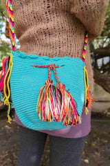 Wayuu Small Knitted Mochila Bag turquoise