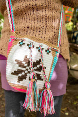 Wayuu Small Knitted Mochila White Flower