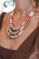 Green Pink Expanding Strips - Clay Beads Necklace - Wild Matter Arts