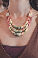 Green Pink Expanding Strips - Clay Beads Necklace - Wild Matter Arts