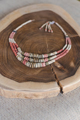 Green Pink Expanding Strips - Clay Beads Necklace - Wild Matter Arts