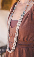 Cream Long Stripe Clay Beads Necklace - Wild Matter Arts