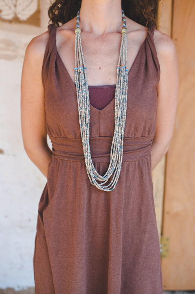 Grey Blue long strips - Clay Beads Necklace - Wild Matter Arts