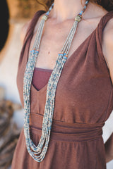 Grey Blue long strips - Clay Beads Necklace - Wild Matter Arts