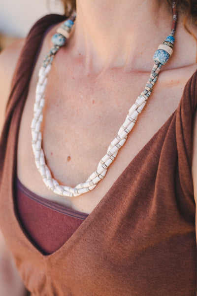Cream Braided Strips - Clay Beads Necklace - Wild Matter Arts