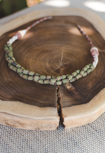 Green Braided Strips - Clay Beads Necklace - Wild Matter Arts